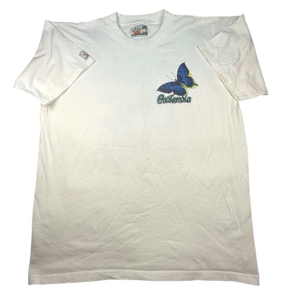 Guatemala Butterfly Graphic T Shirt XL White Cotton Nature Souvenir